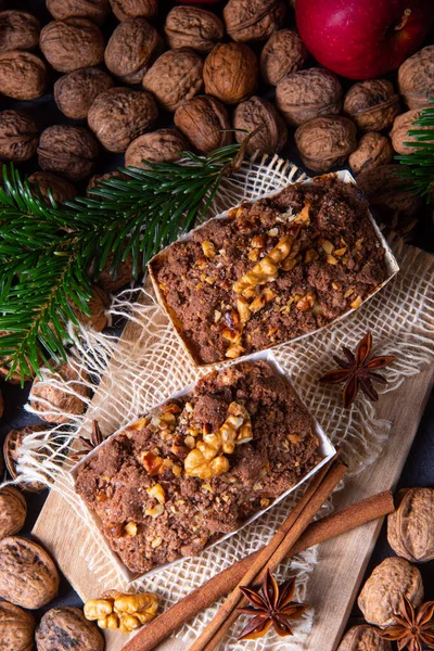 Delicious apple chocolate cake with hazelnuts — Stock Photo, Image