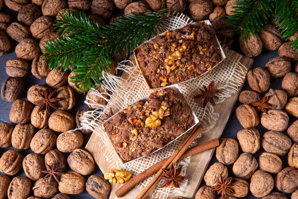 Delicious apple chocolate cake with hazelnuts — Stock Photo, Image