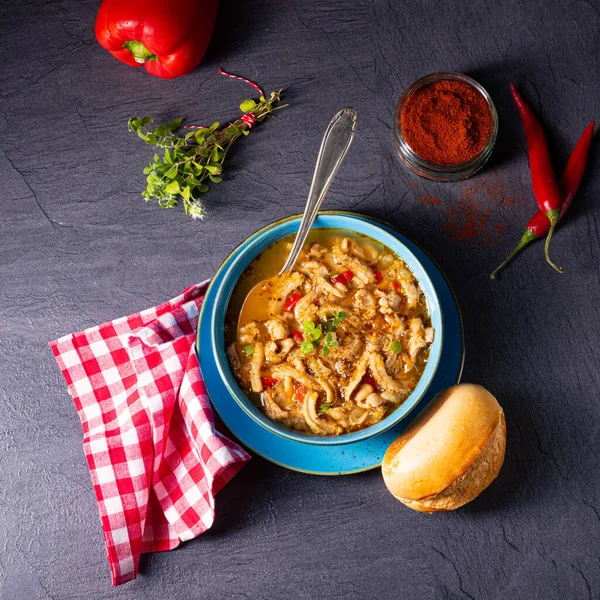 Flaczki - fresh and spicy tripe soup with herbs — Stock Image Flaczki - fresh and spicy tripe soup with herbs Stock Photo