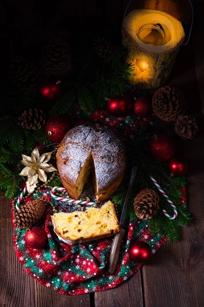 Panettone, an Italian Christmas Sweet Bread — Stock Photo, Image