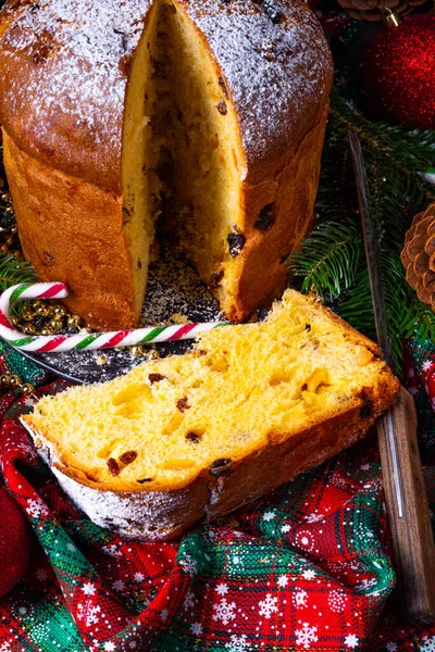 Panettone, an Italian Christmas Sweet Bread — Stock Photo, Image