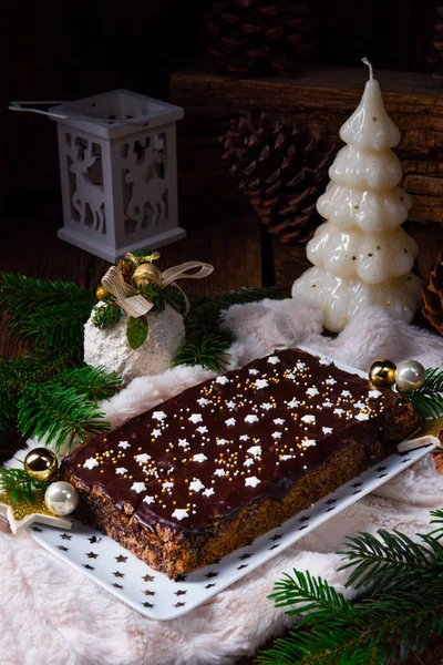 Christmas poppy cake with chocolate. Royalty Free Stock Images