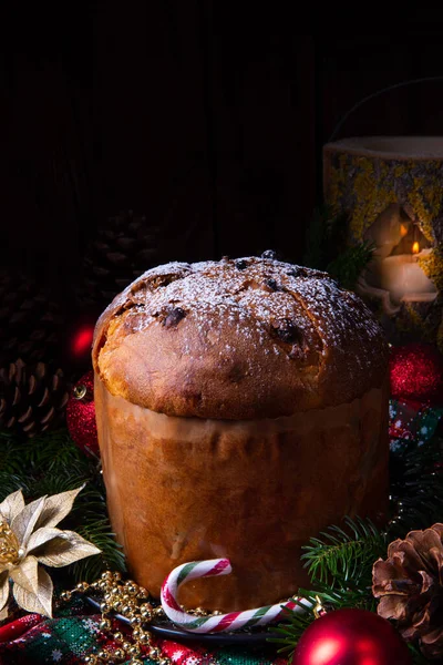 Panettone, an Italian Christmas Sweet Bread — Stock Photo, Image