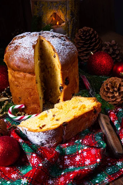 Panettone, an Italian Christmas Sweet Bread — Stock Photo, Image