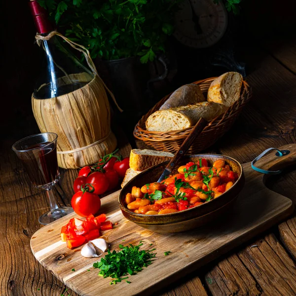 Rustic Giant Beans Fresh Tomato Sauce — Stock Photo, Image