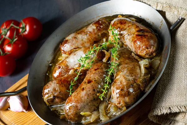 Zelfgemaakte Witte Worst Gebakken Met Kruiden — Stockfoto