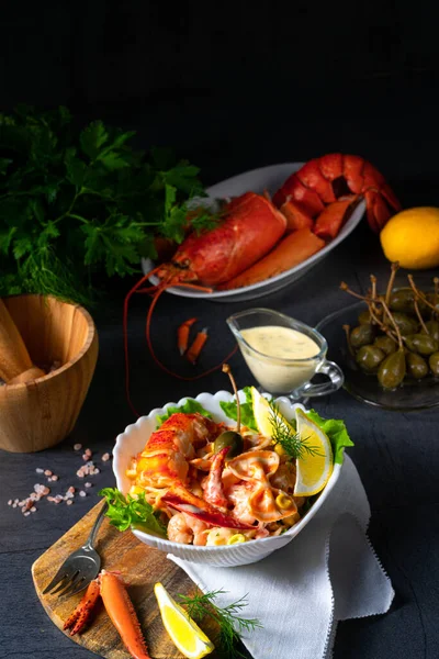 Lagosta Salada Caranguejo Com Massa — Fotografia de Stock