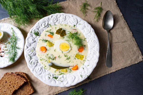 Zupa Koperkowa Ziemniakiem Świeżym Koperkiem Jajkiem — Zdjęcie stockowe