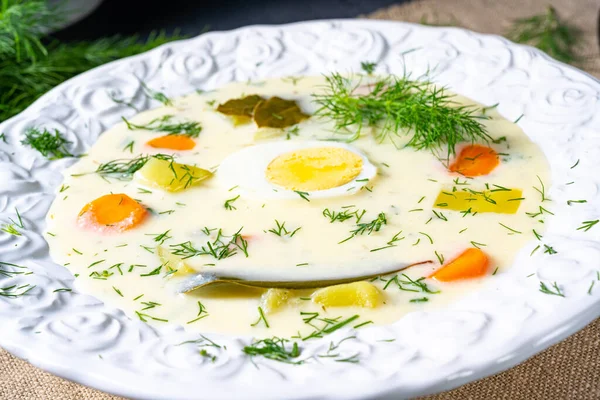 Minestra Aneto Con Patate Aneto Fresco Uova — Foto Stock