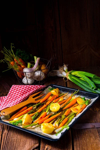 Caramelized Oven Vegetables Honey Sesame — Stock Photo, Image