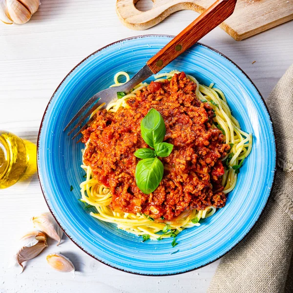 Delicious Spaghetti Bolognese White Background — Stock Photo, Image