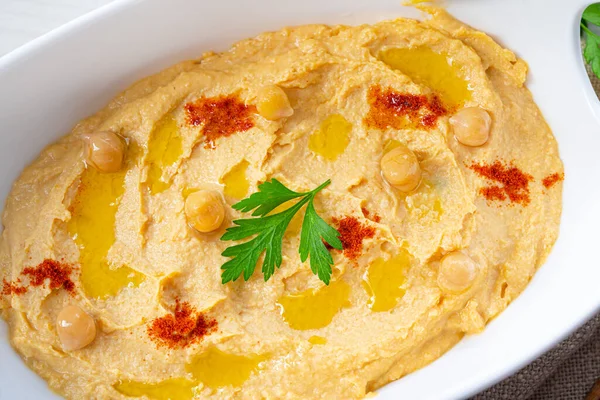 Hummus Paste Lemon Chilli White Background — Stock Photo, Image