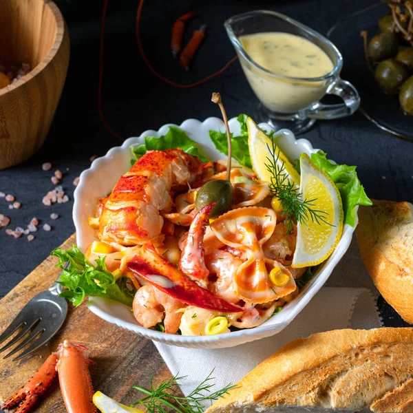 Langosta Ensalada Cangrejo Con Pasta — Foto de Stock