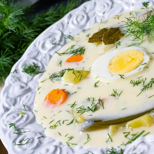 Sopa Recheio Com Batata Endro Fresco Ovo — Fotografia de Stock