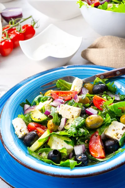 Rustik Grekisk Sallad Med Fårost — Stockfoto