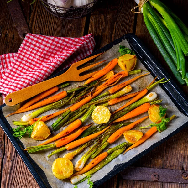 Caramelized Oven Vegetables Honey Sesame — Stock Photo, Image