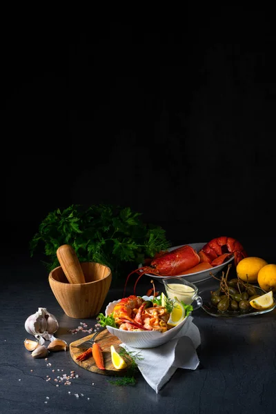 Lagosta Salada Caranguejo Com Massa — Fotografia de Stock