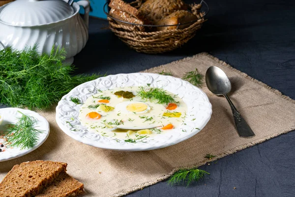 Minestra Aneto Con Patate Aneto Fresco Uova — Foto Stock