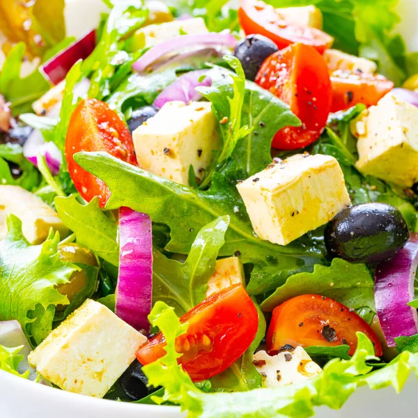 Salada Grega Com Queijo Ovelha Delicioso Clássico — Fotografia de Stock