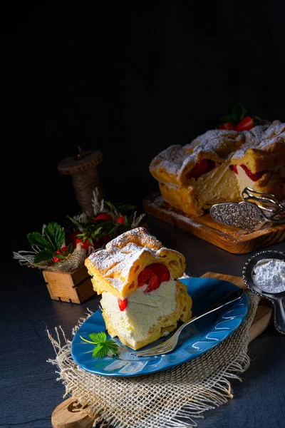 Karpatka Fraise Tarte Crème Polonaise Traditionnelle — Photo