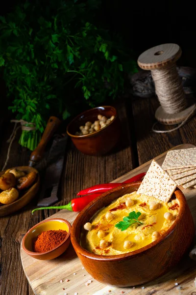 Heerlijke Hummus Pasta Met Citroen Chili — Stockfoto