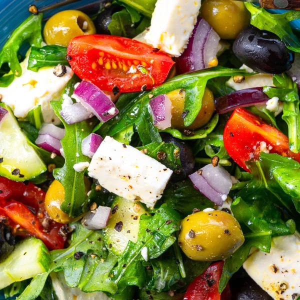 Ensalada Griega Rústica Con Queso Oveja —  Fotos de Stock