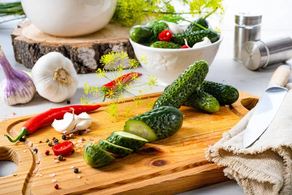 Fresh Pickled Cucumber Garlic Polish Malosolne — Stock Photo, Image