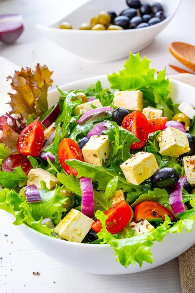 Salada Grega Com Queijo Ovelha Delicioso Clássico — Fotografia de Stock