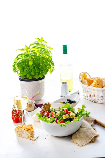 Grekisk Sallad Med Fårost Utsökt Klassiker — Stockfoto