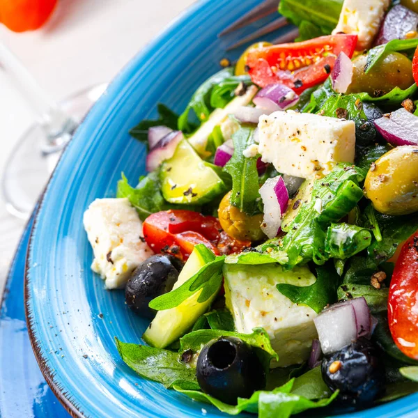 Ensalada Griega Rústica Con Queso Oveja —  Fotos de Stock