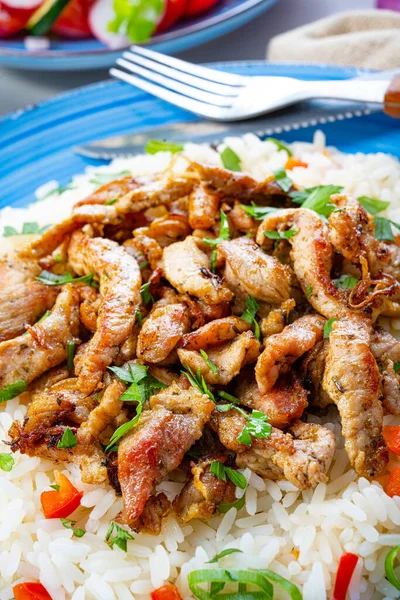 Giroscópios Com Arroz Salada Verde Zaziki — Fotografia de Stock