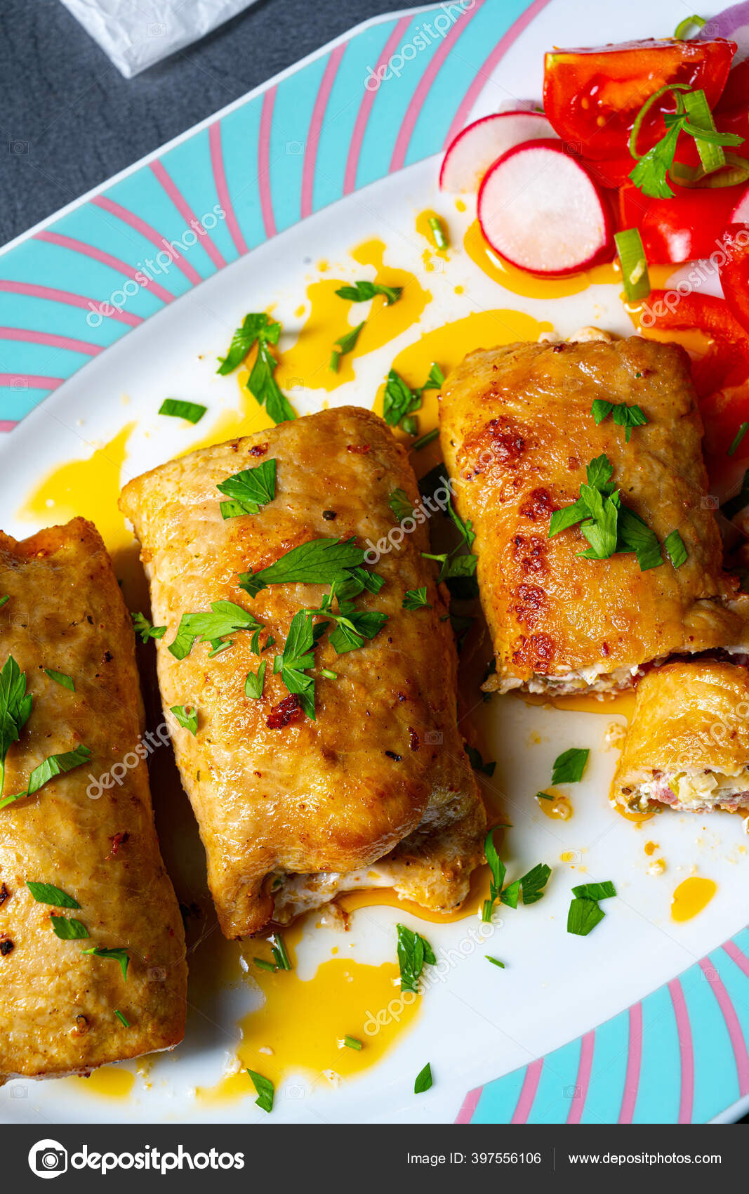 Vegetable Roulade Roast Pork Loins Salads Stock Photo by ©dar19.30 397556106