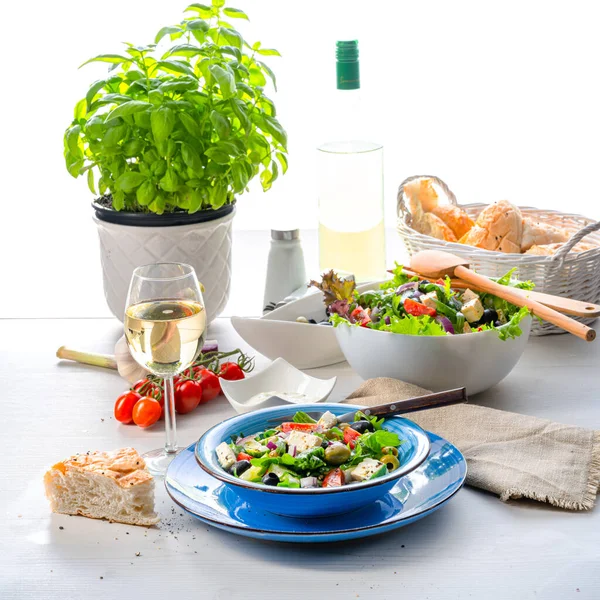 Rustik Grekisk Sallad Med Fårost — Stockfoto