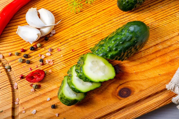 Pepino Fresco Escabeche Con Ajo Malosolne Pulido — Foto de Stock