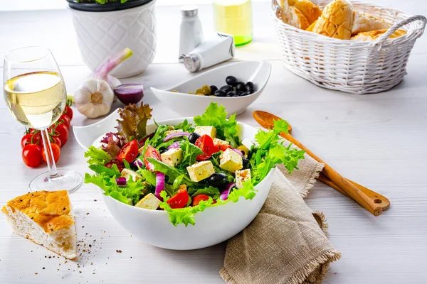 Grekisk Sallad Med Fårost Utsökt Klassiker — Stockfoto