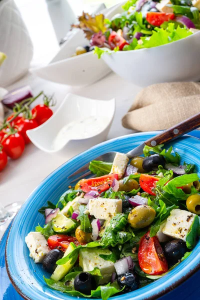 Rustik Grekisk Sallad Med Fårost — Stockfoto