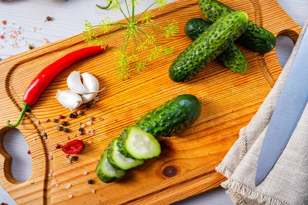 Pepino Fresco Escabeche Con Ajo Malosolne Pulido —  Fotos de Stock