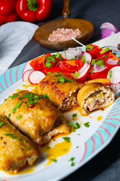 Vegetable Roulade Roast Pork Loins Salads — Stock Photo, Image