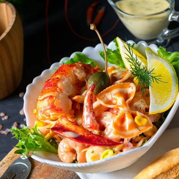 Langosta Ensalada Cangrejo Con Pasta — Foto de Stock