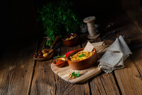 Lahodná Humusová Pasta Citronem Chilli — Stock fotografie