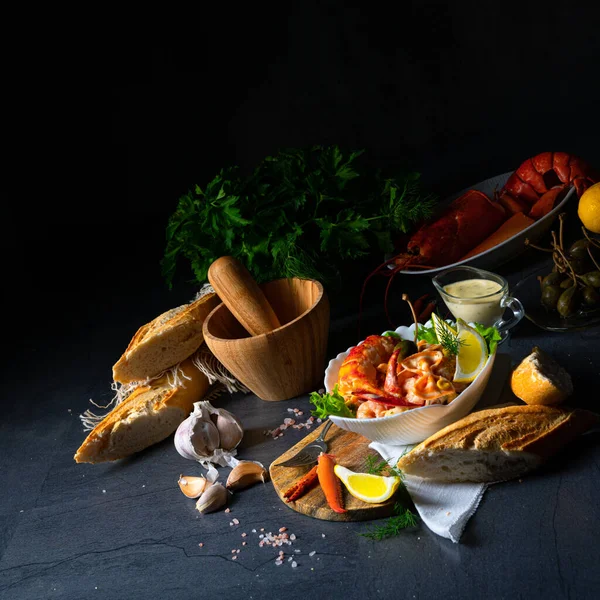 Lagosta Salada Caranguejo Com Massa — Fotografia de Stock