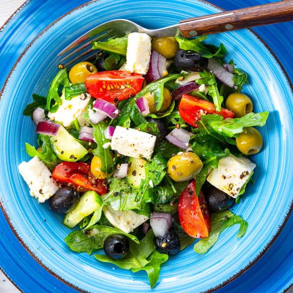 Ensalada Griega Rústica Con Queso Oveja —  Fotos de Stock