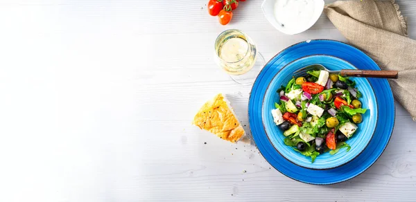 Ensalada Griega Rústica Con Queso Oveja — Foto de Stock