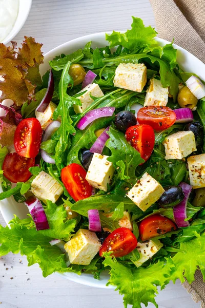 Grekisk Sallad Med Fårost Utsökt Klassiker — Stockfoto