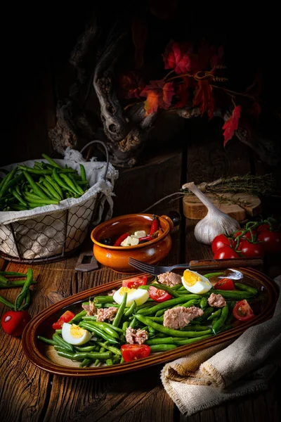 Rustic Green Bean Salad Egg Tuna — Stock Photo, Image