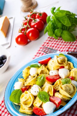 Lezzetli bir antipatik tortellini makarna salatası.