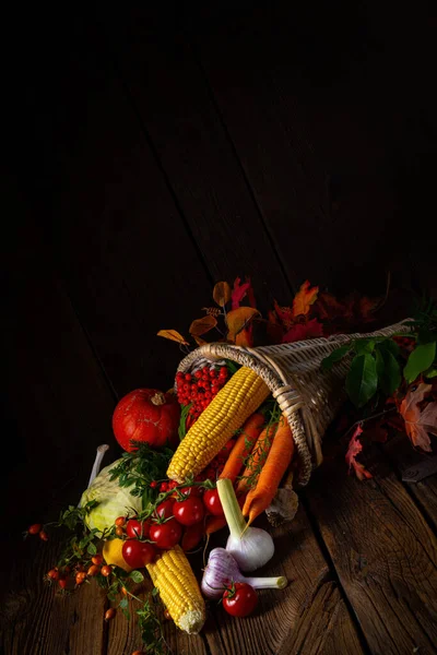 Hermosa Cornucopia Otoñal Con Verduras —  Fotos de Stock