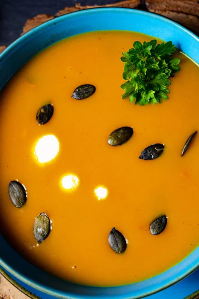 Köstliche Cremige Kürbissuppe Mit Kokosmilch — Stockfoto