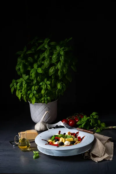 Salada Macarrão Tortellini Rústico Com Mussarela — Fotografia de Stock