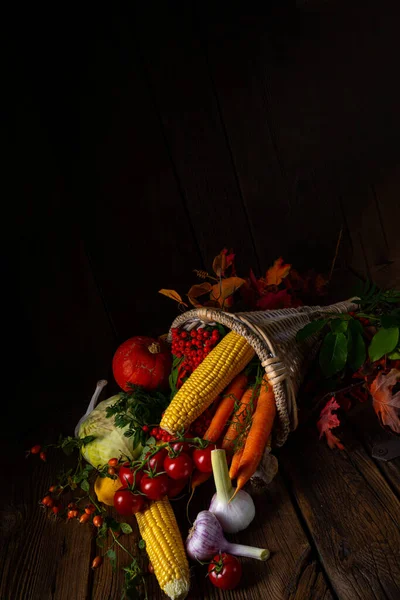 Hermosa Cornucopia Otoñal Con Verduras —  Fotos de Stock